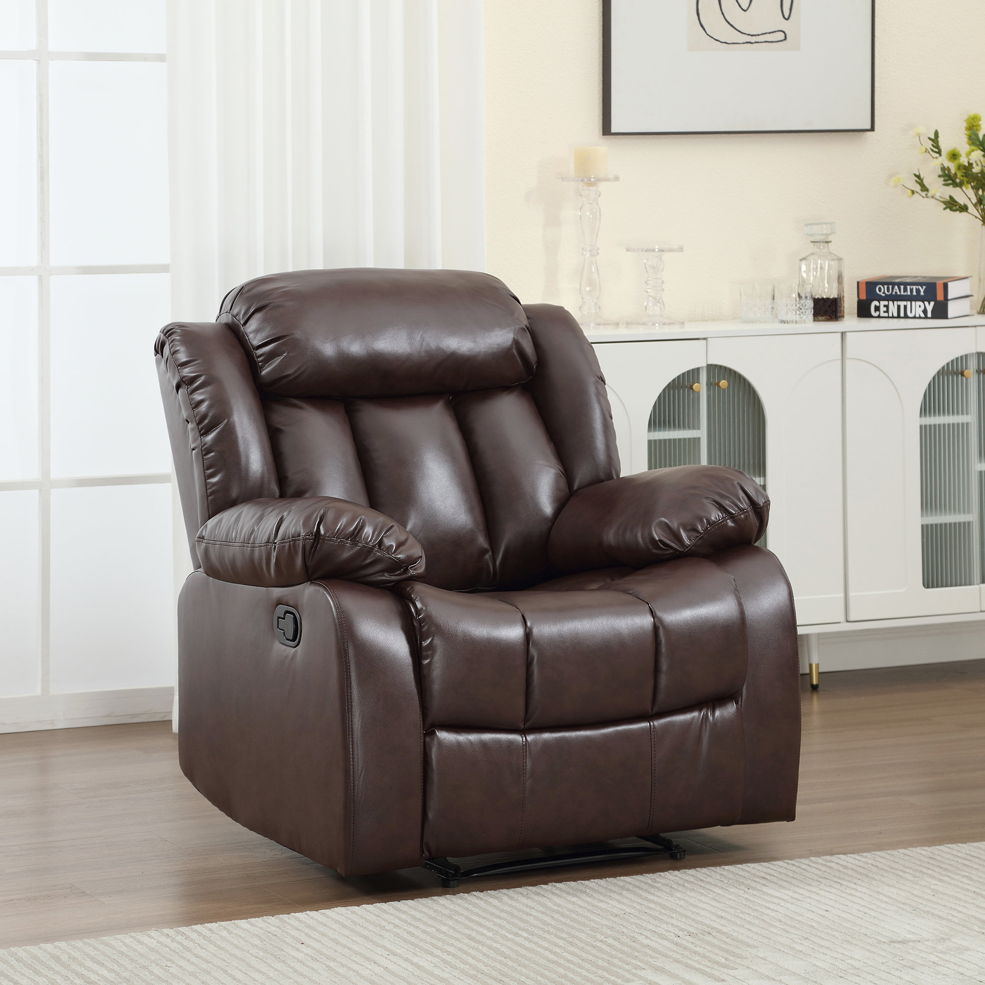 Winston Porter Clarice 35" Wide Overstuffed Faux Leather Manual